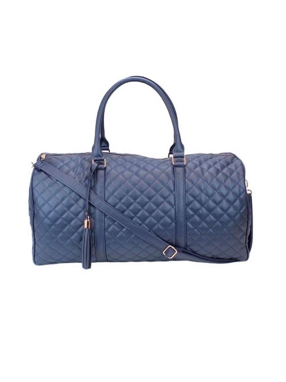 Ms. Lovely Dark Blue Large Quilted Weekender Duffle Bag - 22” x 10” x 11”